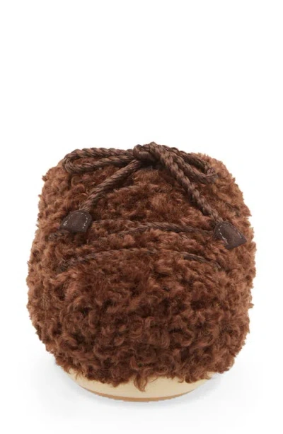 Moon Boot Dark Brown Curly Shearling Mules In Brown