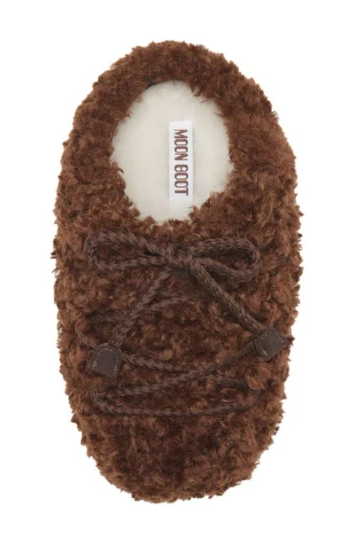 Moon Boot Dark Brown Curly Shearling Mules In Brown