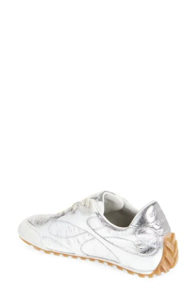 Bottega Veneta Orbit Flash Suede-trimmed Metallic Crinkled-leather Sneakers In Silver