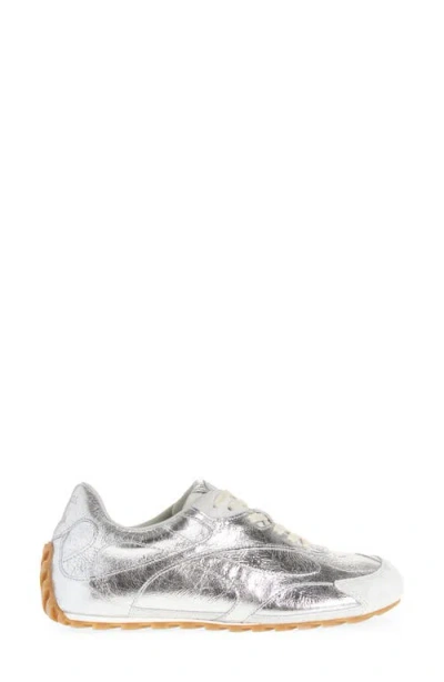 Bottega Veneta Orbit Flash Suede-trimmed Metallic Crinkled-leather Sneakers In Silver