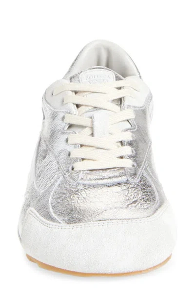 Bottega Veneta Orbit Flash Suede-trimmed Metallic Crinkled-leather Sneakers In Silver