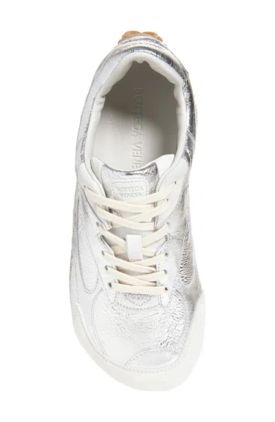 Bottega Veneta Orbit Flash Suede-trimmed Metallic Crinkled-leather Sneakers In Silver