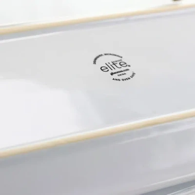 Gibson Elite Gracious Dining 3 Tiered Rectangle Porcelain Plate Set With Gold Metal Stand In White