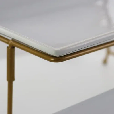 Gibson Elite Gracious Dining 3 Tiered Rectangle Porcelain Plate Set With Gold Metal Stand In White