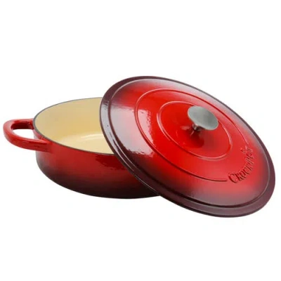 Crock-pot Enameled Cast Iron 5 Quart Round Braiser Pan With Self Basting Lid In Red