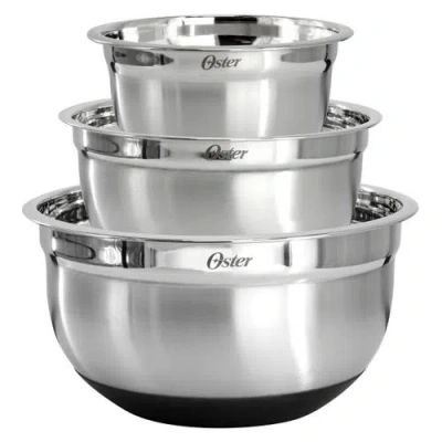 Oster Oswalt 3 Piece Mixing Bowl Set With Non-slip Bases In Silver