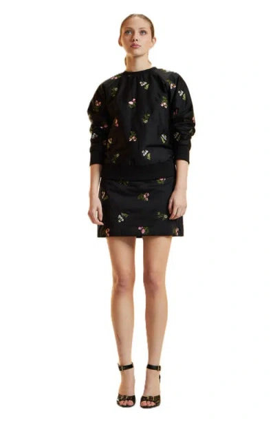 Cynthia Rowley Embroidered Pullover In Black