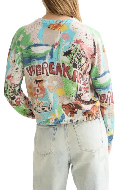 Scotch & Soda X Basquiat Embroidered Cotton Graphic Crewneck Sweater In Multi