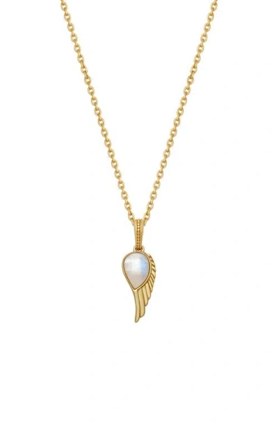 Karma And Luck Lightness Of Being Moonstone Angel Wing Gold Necklace In Multi
