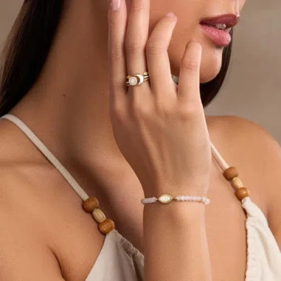 Karma And Luck Luminous Harmony Rainbow Moonstone Evil Eye Gold Bracelet In Multi