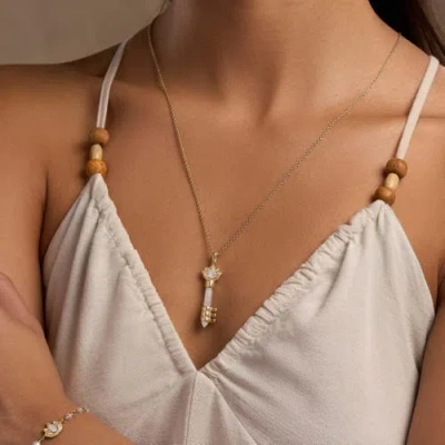 Karma And Luck Spiritual Awakening Rainbow Moonstone Key & Lotus Gold Necklace In Multi