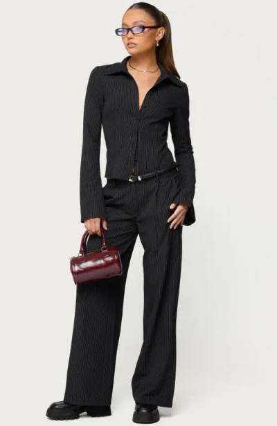 Edikted Pinstripe Tailored Button-up Shirt In Black