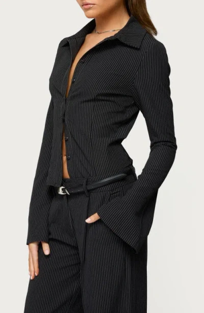 Edikted Pinstripe Tailored Button-up Shirt In Black