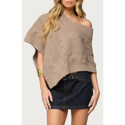 Edikted Vickey Cable Stitch One-shoulder Poncho In Brown
