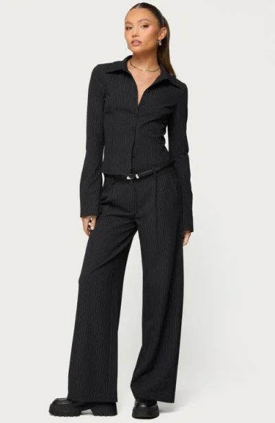 Edikted Pinstripe Tailored Button-up Shirt In Black