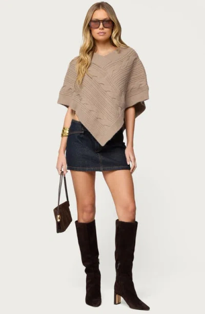 Edikted Vickey Cable Stitch One-shoulder Poncho In Brown