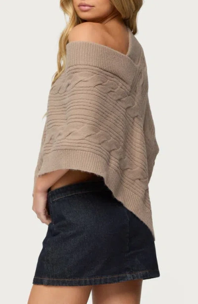 Edikted Vickey Cable Stitch One-shoulder Poncho In Brown