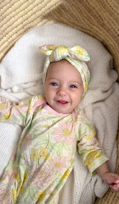 Everly Grey Ruffle Romper & Head Wrap Set In Multi