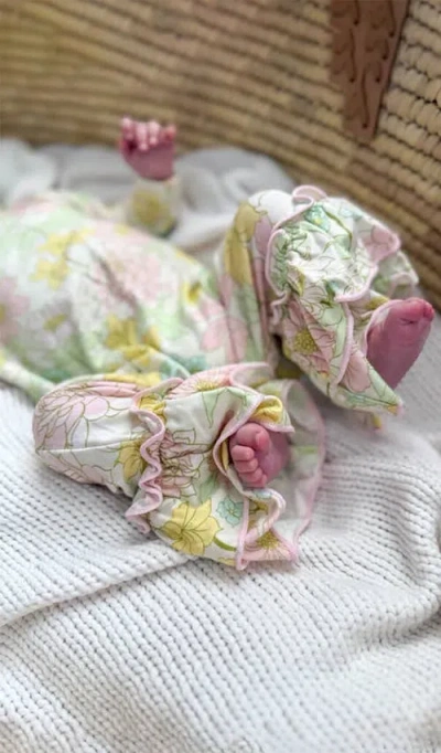 Everly Grey Ruffle Romper & Head Wrap Set In Multi