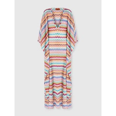 Missoni Long Caftan Cover-up With Micro Pixel-effect Zigzag Pattern In Multi