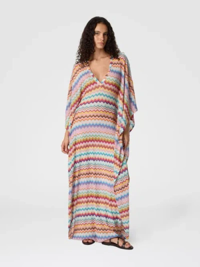 Missoni Long Caftan Cover-up With Micro Pixel-effect Zigzag Pattern In Multi