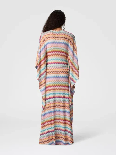 Missoni Long Caftan Cover-up With Micro Pixel-effect Zigzag Pattern In Multi