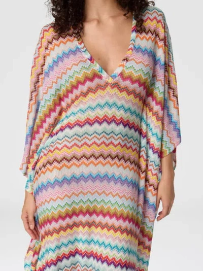 Missoni Long Caftan Cover-up With Micro Pixel-effect Zigzag Pattern In Multi