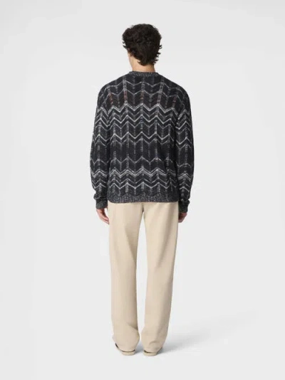 Missoni Cotton Chevron Cardigan With Ribbed Trims In Black