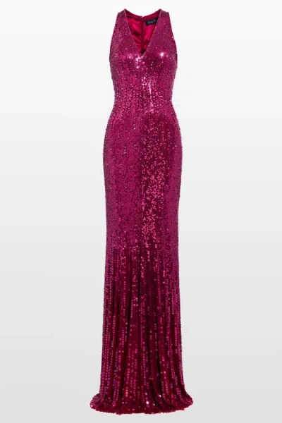 Jenny Packham Black Flower Sequined V-neck Maxi Dress In Purple