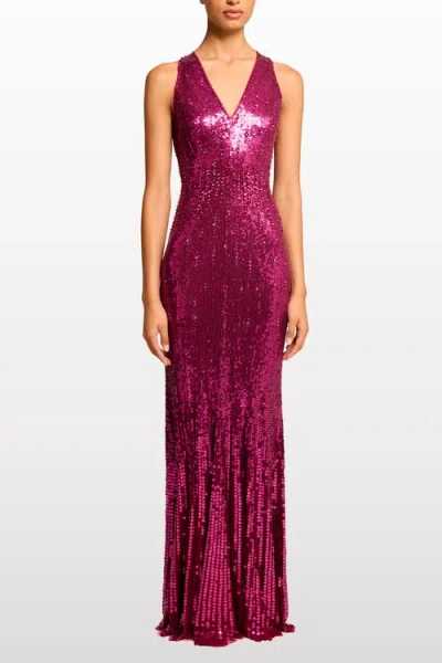 Jenny Packham Black Flower Sequined V-neck Maxi Dress In Purple