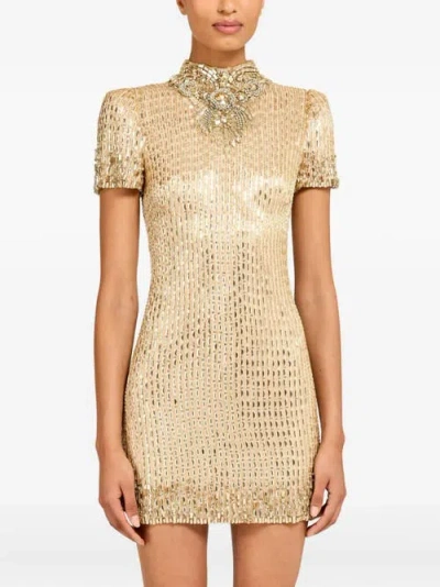 Jenny Packham Kitty Crystal-embellished Turtleneck Mini Dress In Neutral