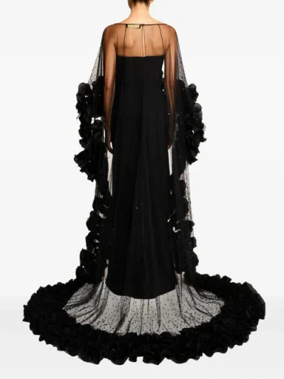 Jenny Packham Petal Bloom Ruffle-detailed Maxi Dress In Black