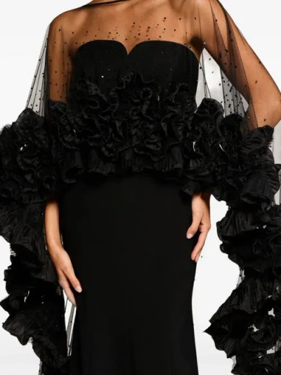 Jenny Packham Petal Bloom Ruffle-detailed Maxi Dress In Black