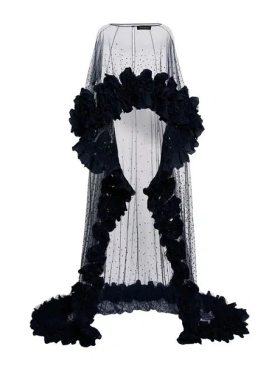 Jenny Packham Petal Bloom Ruffle-detailed Maxi Dress In Black