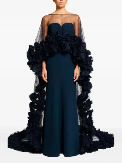 Jenny Packham Petal Bloom Ruffle-detailed Maxi Dress In Black