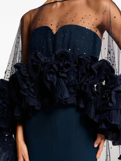 Jenny Packham Petal Bloom Ruffle-detailed Maxi Dress In Black