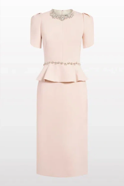 Jenny Packham Vienna Embellished Puff-sleeve Midi Dress In Pink