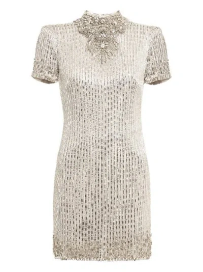 Jenny Packham Kitty Crystal-embellished Turtleneck Mini Dress In Neutral