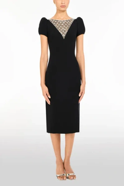 Jenny Packham Vienna Embellished Puff-sleeve Midi Dress In Black