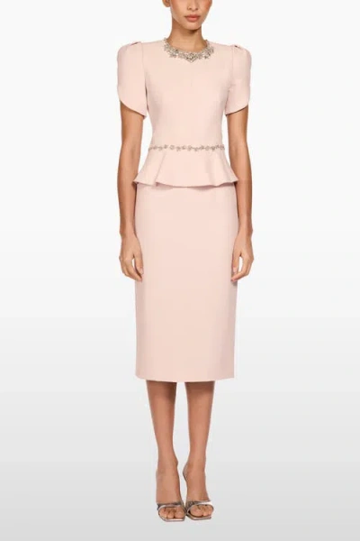 Jenny Packham Vienna Embellished Puff-sleeve Midi Dress In Pink