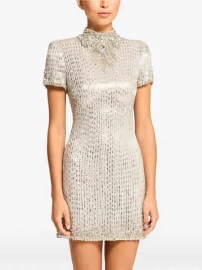 Jenny Packham Kitty Crystal-embellished Turtleneck Mini Dress In Neutral