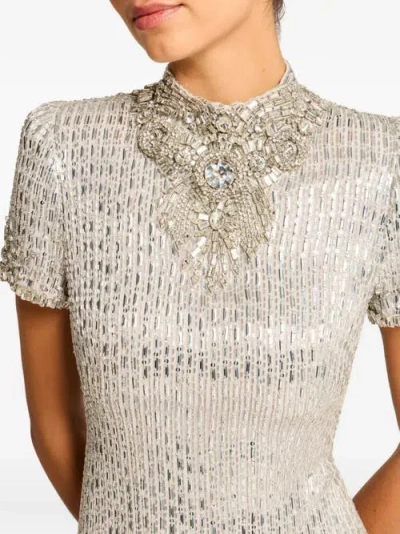 Jenny Packham Kitty Crystal-embellished Turtleneck Mini Dress In Neutral