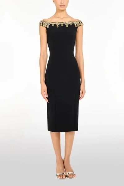 Jenny Packham Valorie Beaded Off-shoulder Midi Dress In Black