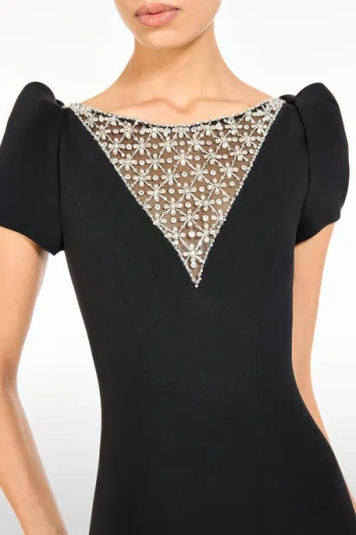 Jenny Packham Vienna Embellished Puff-sleeve Midi Dress In Black