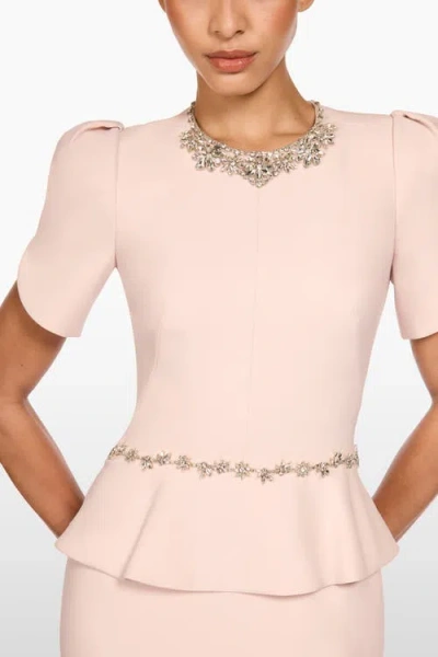Jenny Packham Vienna Embellished Puff-sleeve Midi Dress In Pink