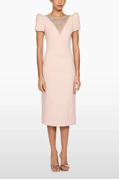 Jenny Packham Vienna Embellished Puff-sleeve Midi Dress In Pink