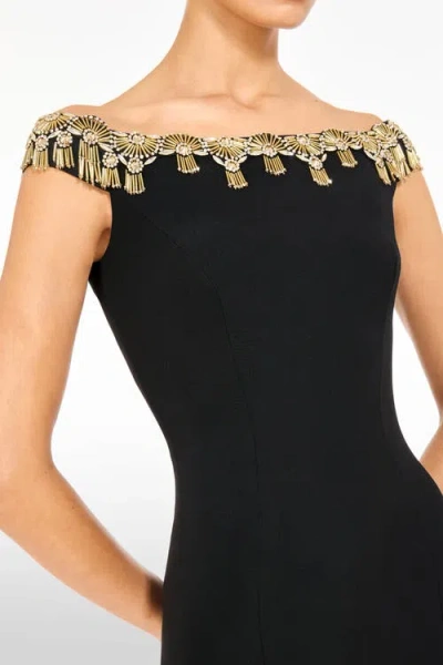 Jenny Packham Valorie Beaded Off-shoulder Midi Dress In Black