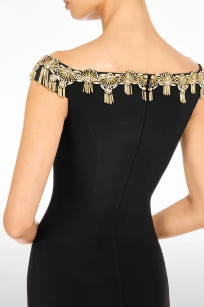 Jenny Packham Valorie Beaded Off-shoulder Midi Dress In Black