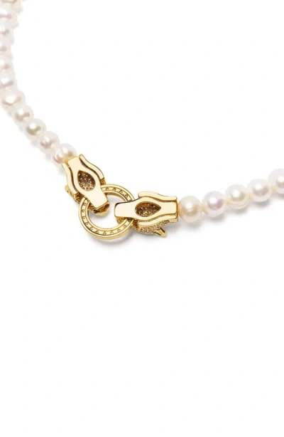 Nialaya Double Panther Head Pearl Choker Necklace In Gold
