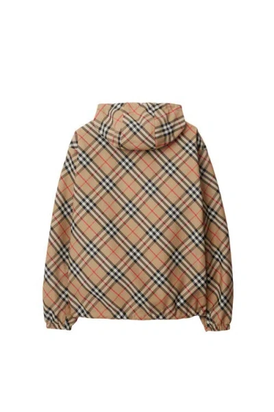 Burberry Reversible Check Hooded Jacket Pockets In Neutral